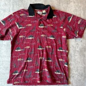 Vintage St Johns Bay marlin fishing polo maroon short sleeve casual shirt men XL